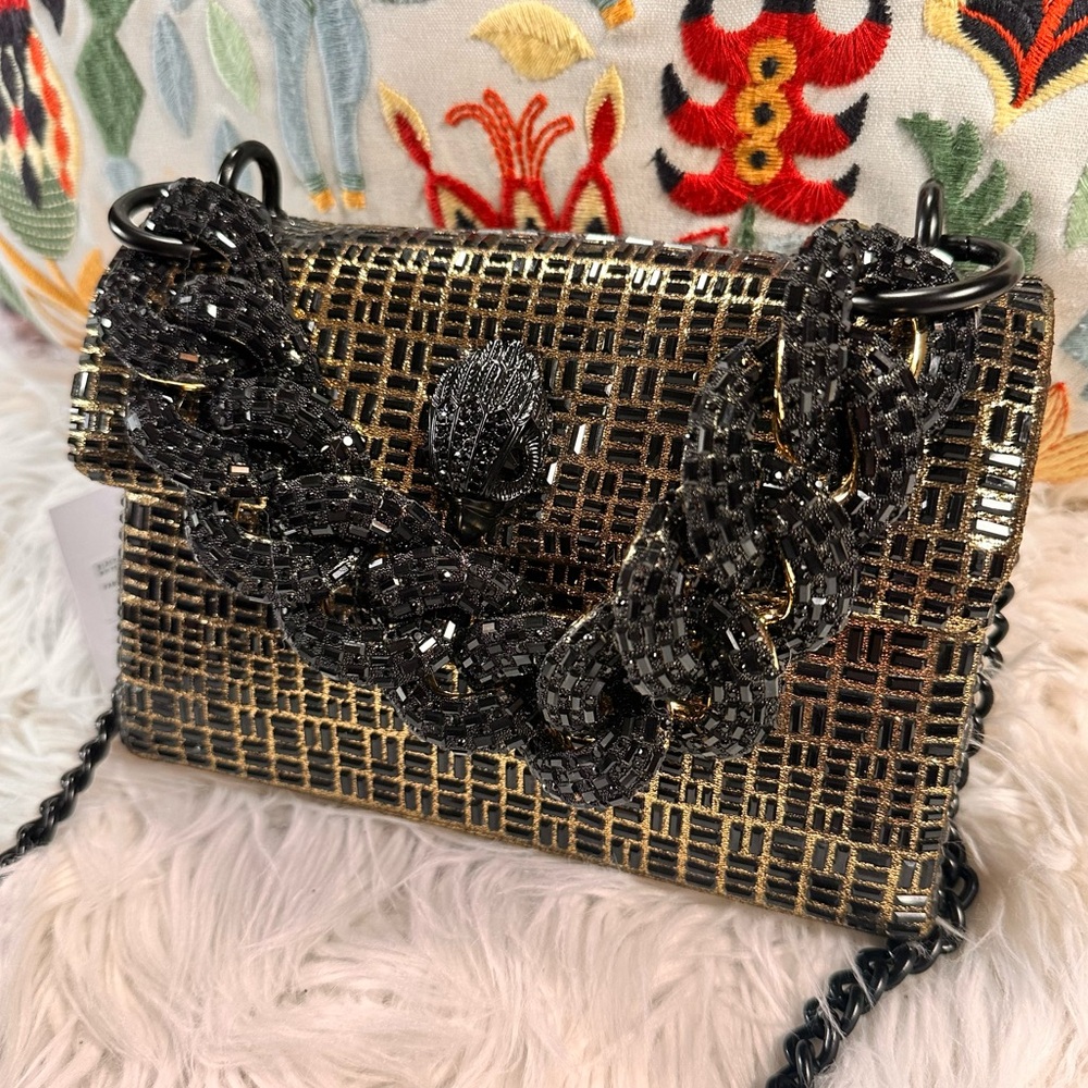 Kurt Geiger • Kensington Gold and Black Rhinestone Cuban Link Purse - Picture 15 of 16